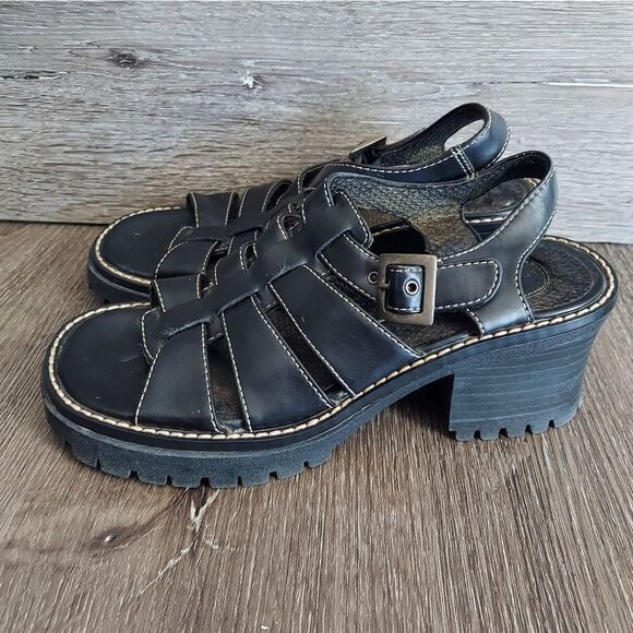 Vintage 90s Lower East Side Black Chunky Heel Platform Fisherman Sandals Size 7 - Picture 4 of 8